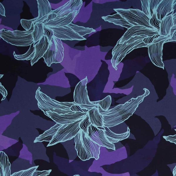Viskose Flamingo Flowers by Thorsten Berger Blüten blau/flieder auf blau